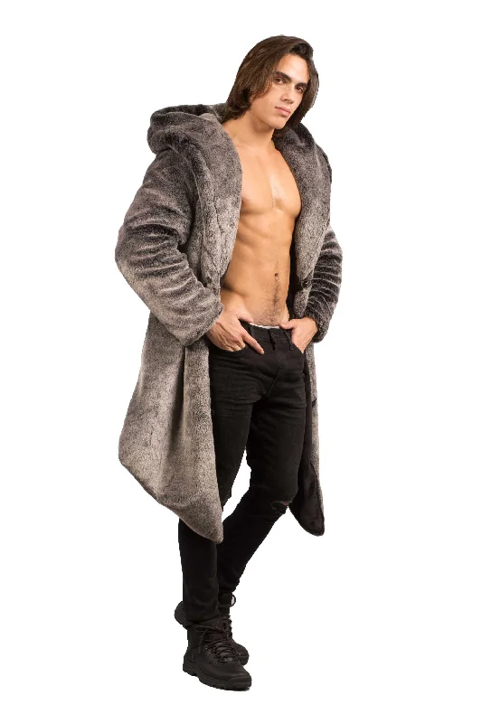 outdoor jacket for wet weather-Men's Desert Warrior Coat in "Silver Jaguar" Chinchilla