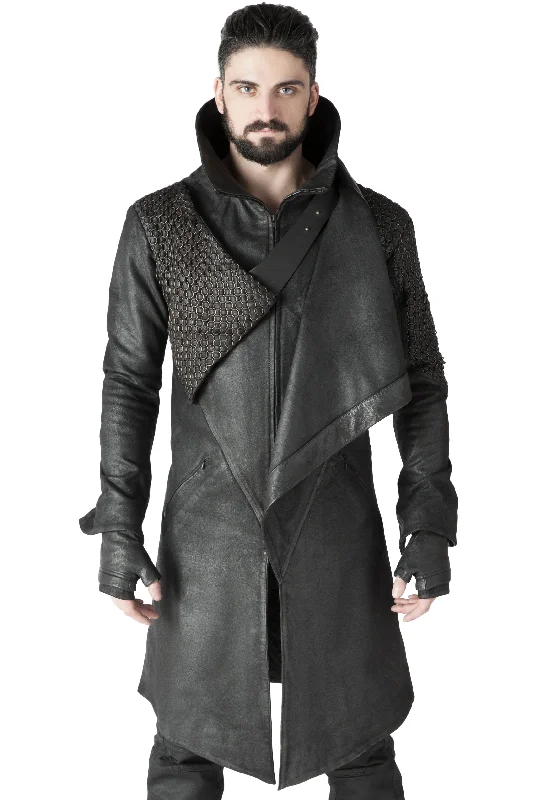 men’s zippered winter coat with fur-Ikeda Men's Coat