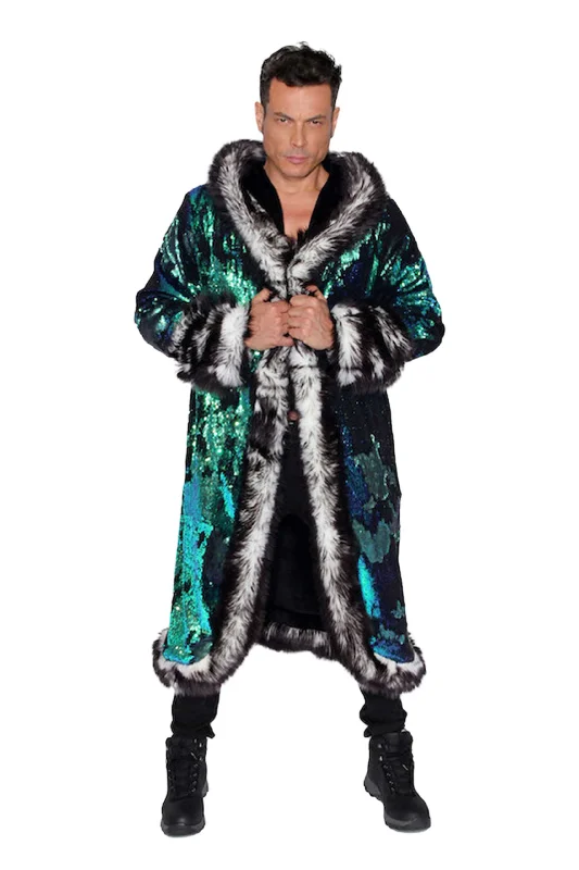 stylish warm jacket for men-Men's LED Sequin King Coat in "Merman"