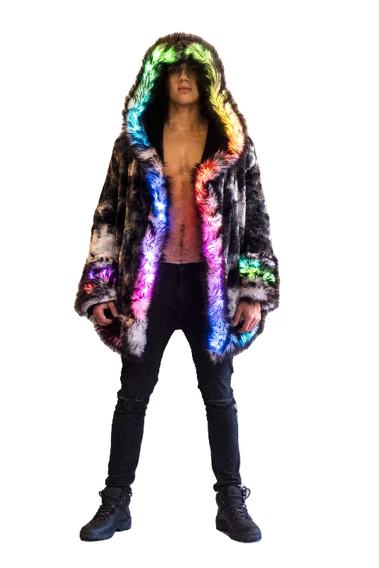 insulated winter coat with zipper-Men's LED Wizard Coat in "Black & White Tie Dye"