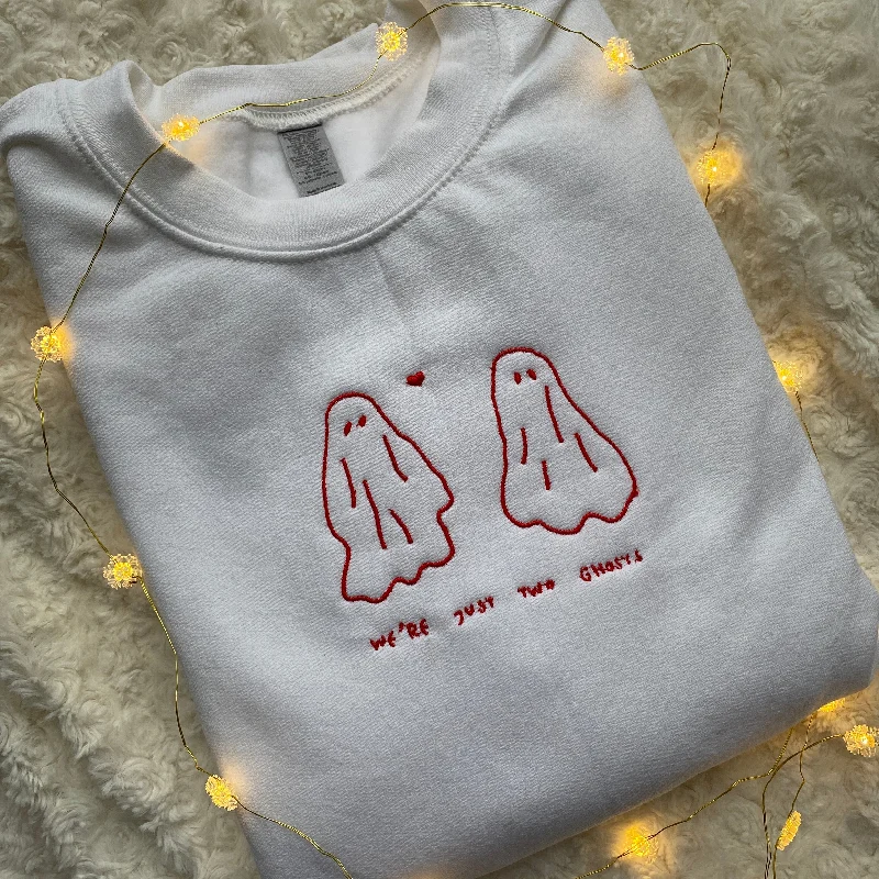 hoodie for stylish fitness look -Two Ghosts Embroidered Sweatshirt