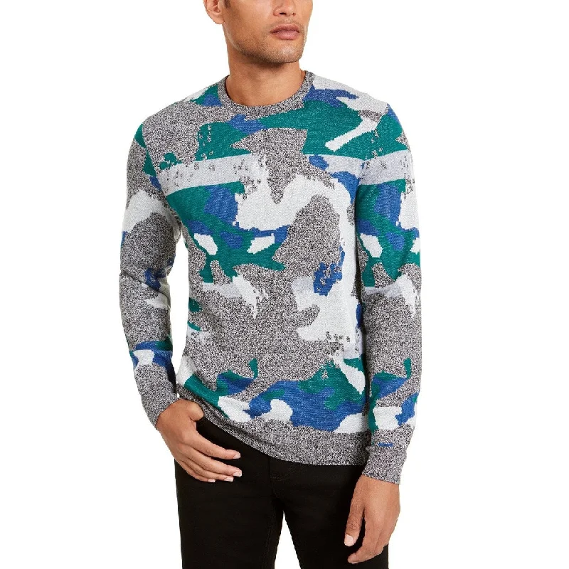 sleek wool sweater for sophisticated look-Alfani Men's Abstract Jacquard Crewneck Sweater Green Size Large