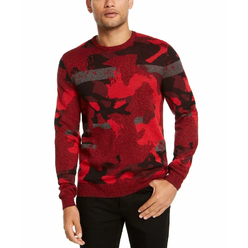 soft knitted sweater for comfortable fit-Alfani Men's Abstract Jacquard Crewneck Sweater Red Size XL