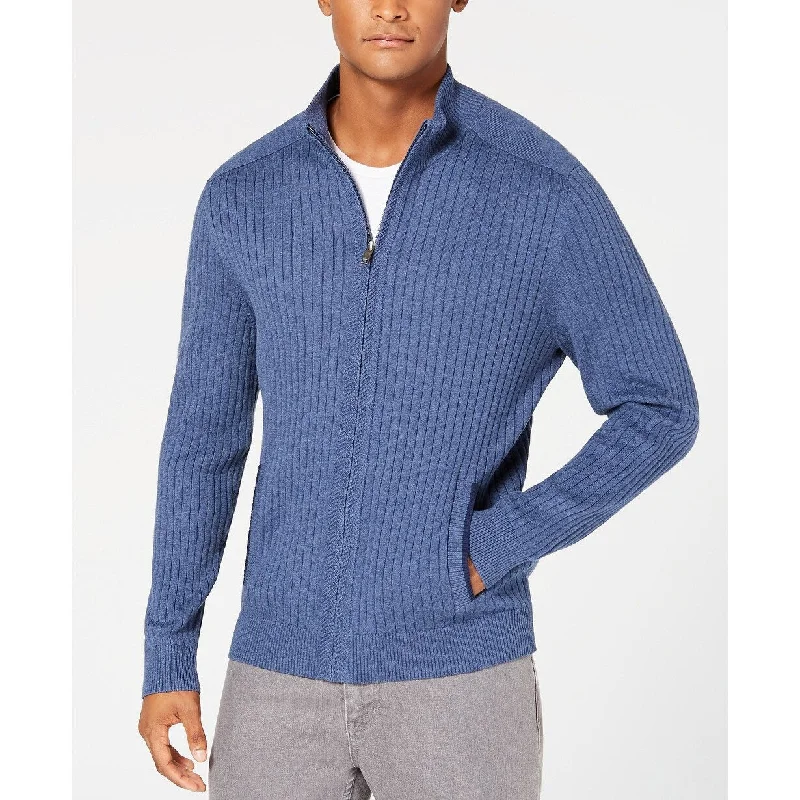 cozy cashmere sweater for casual elegance-Alfani Men's Classic Fit Ribbed Full-Zip Sweater Med Blue Size 2 Extra Large - XXL