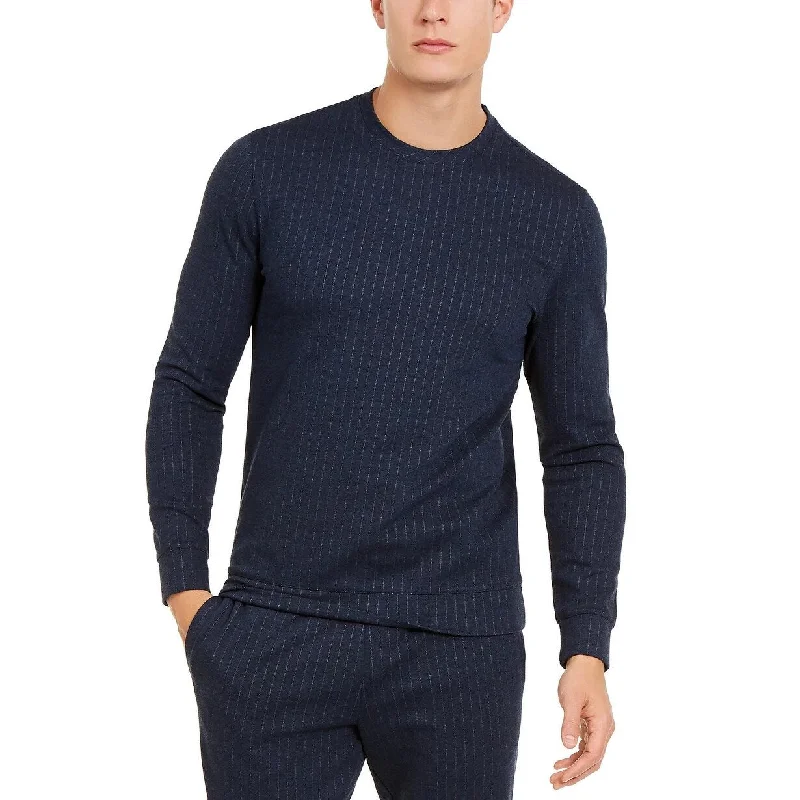 classic crew neck sweater for warmth-Alfani Men's Classic-Fit Stretch Stripe Knit Sweatshirt Navy Size XX Large - XX-Large