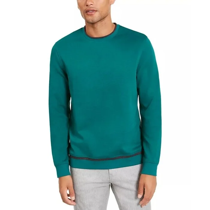 stylish sweater for winter holidays-Alfani Men's Classic-Fit Tipped Sweatshirt Dark Green Size XX-Large