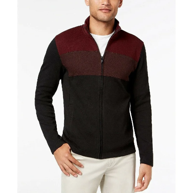 stylish wool sweater with modern cut-Alfani Men's Full Zip Ribbed Colorblock Sweater Port Size 2 Extra Large