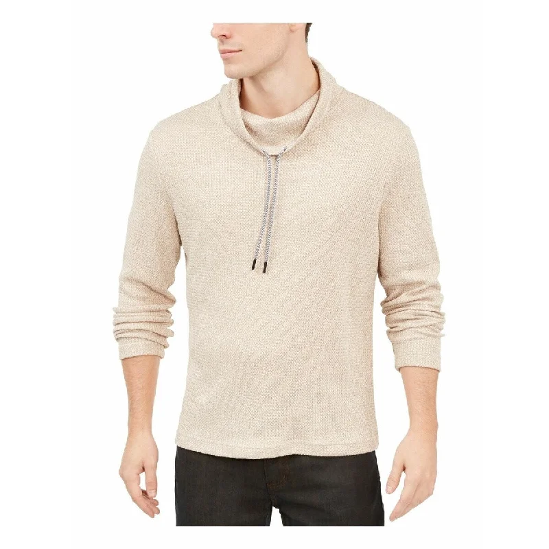 comfortable cashmere sweater for all-day wear-Alfani Men's Funnel-Neck Hooded Sweatshirt Beige Size Large