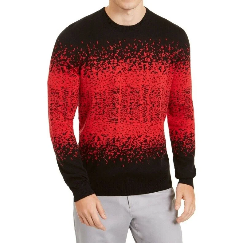 men's chunky knit sweater for cozy warmth-Alfani Men's Ombre Rib Crewneck Sweater Red Size Large