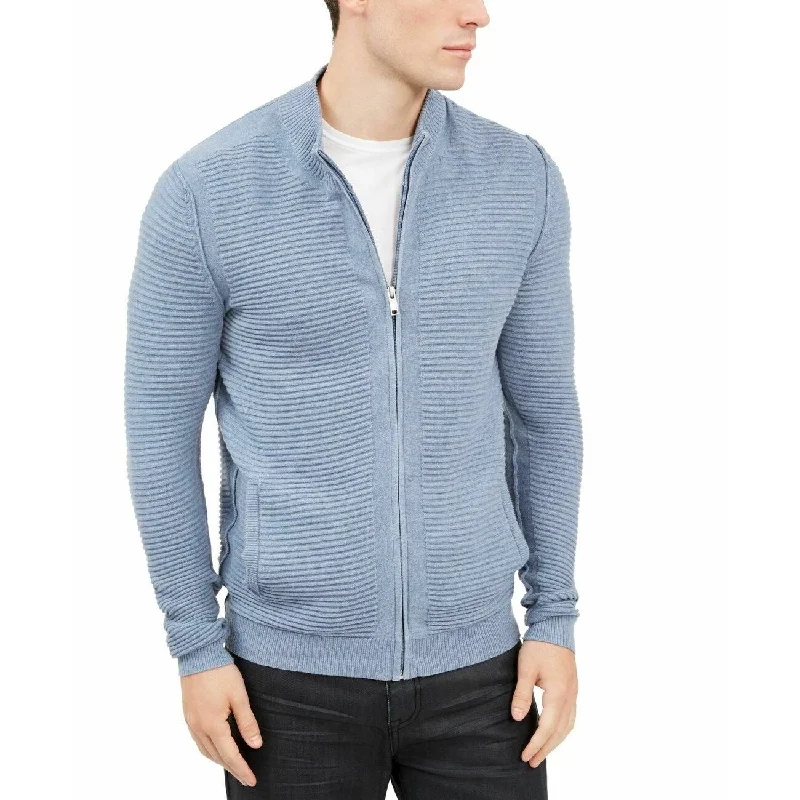 ribbed cashmere sweater for classy warmth-Alfani Men's Textured Zip-Front Cardigan Blue Size Extra Large