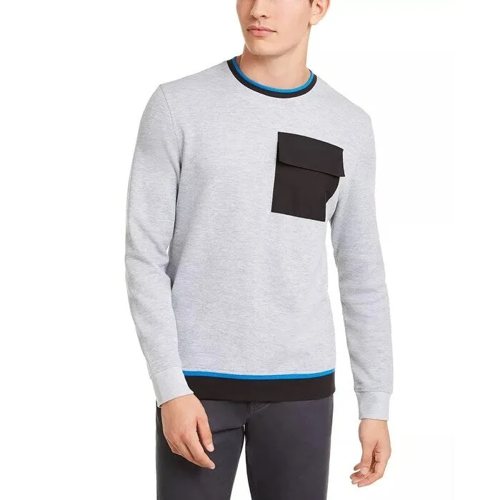 pullover cashmere sweater for layering-Alfani Men's Utility Pocket Crewneck Sweatshirt Dark Gray Size X-Large