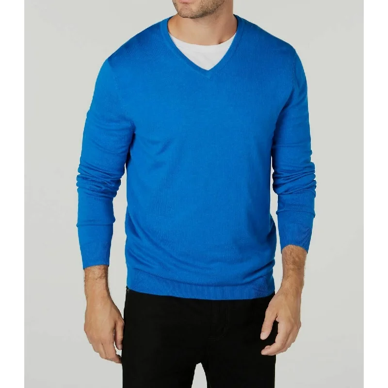 warm knit sweater for everyday warmth-Alfani Men's V-Neck Sweater Blue Size Medium