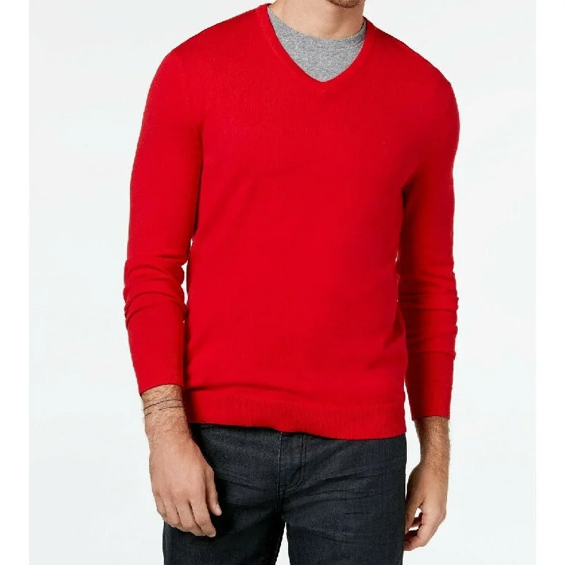 cotton knit sweater for summer comfort-Alfani Men's V-Neck Sweater Cherry Candy Size X-Large