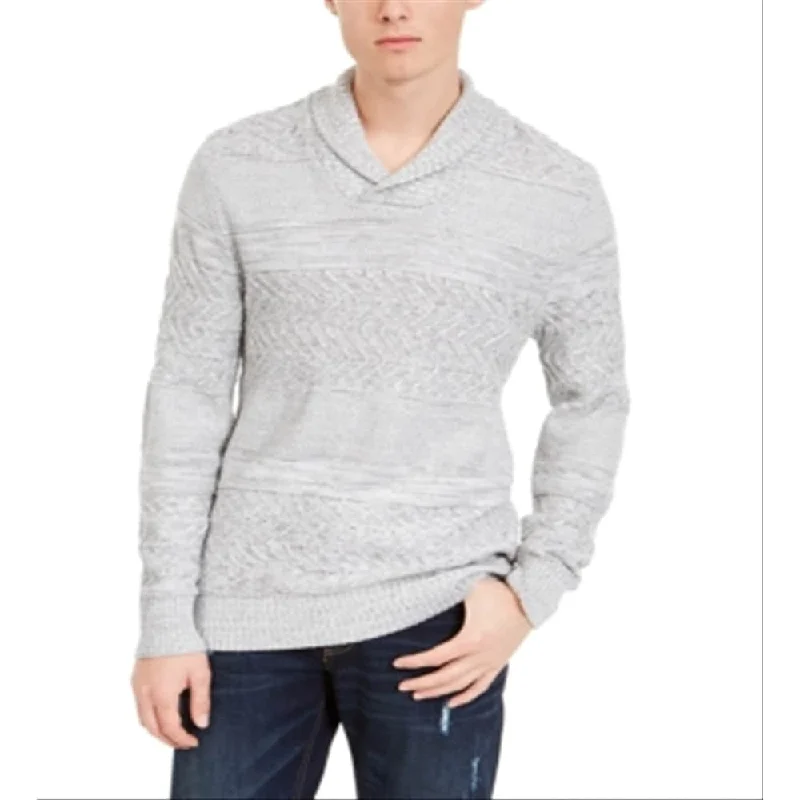 cozy knit sweater for casual weekends-American Rag Men's Multi-Textured Shawl-Collar Sweater Gray