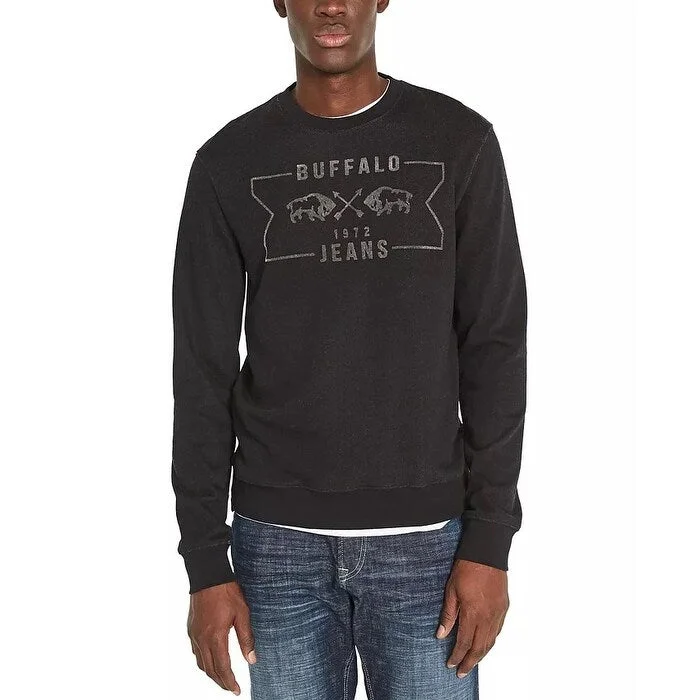 modern wool sweater for stylish fit-Buffalo David Bitton Men's Facory Fleece Logo Sweatshirt Black Size M - Medium