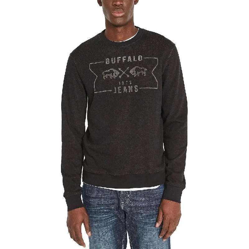 luxurious knit sweater for fall wear-Buffalo David Bitton Men's Facory Fleece Logo Sweatshirt Black Size XL - X-LARGE