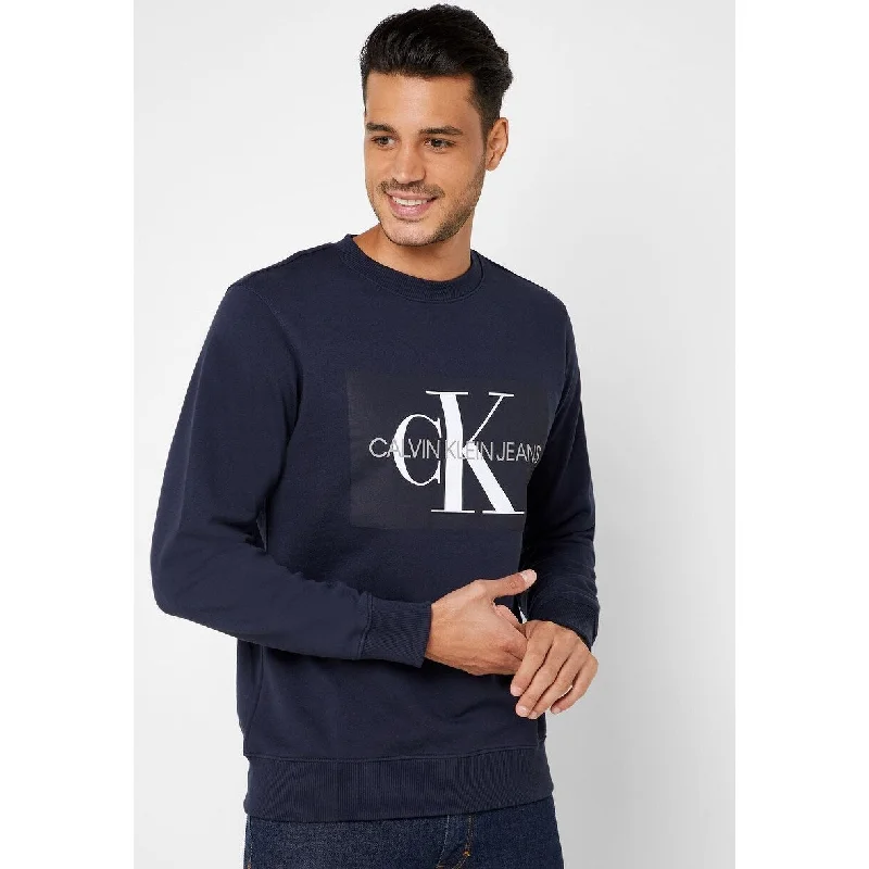 wool sweater for fall and winter wear-Calvin Klein Men's Monogram Sweatshirt Navy Size X-Large