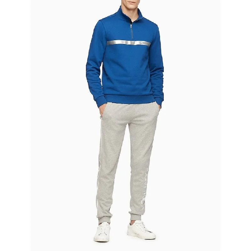 simple wool sweater for easy wear-Calvin Klein Men's Quarter-Zip Sweatshirt Blue Size X-Large - XL