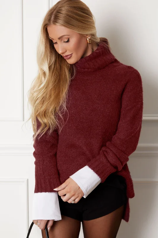 comfortable wool sweater for chilly days-Carson Burgundy Oversized Sweater