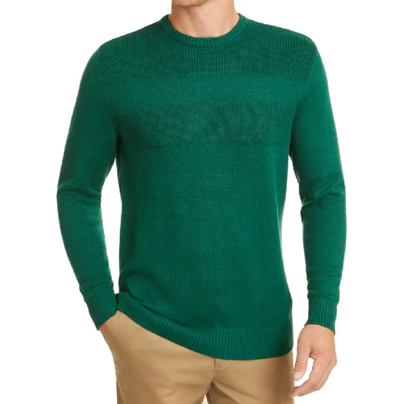 warm and comfy wool sweater-Club Room Men's Cotton Solid Textured Crew Neck Sweater Dark Green Size Extra Large