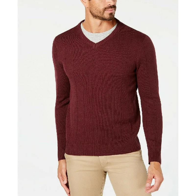 comfortable knit sweater for daily warmth-Club Room Men's Cotton Textured V-Neck Sweater Dark Red Size Medium