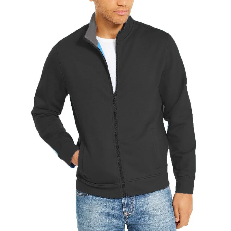 wool sweater for everyday layering-Club Room Men's Full-Zip Tech Fleece Sweatshirt Black Size Medium