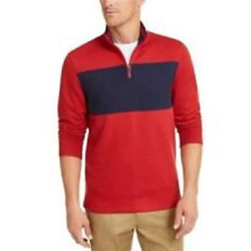 elegant wool sweater for formal wear-Club Room Men's Quarter-Zip French Rib Pullover Red Size Large