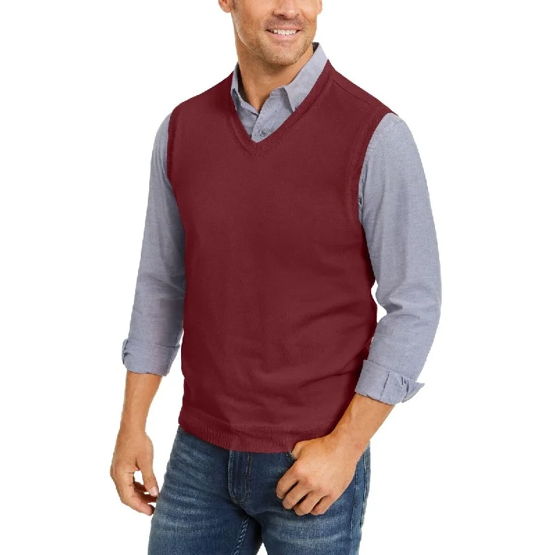 chunky knit sweater for winter chic-Club Room Men's Regular-Fit V-Neck Sweater Vest Red Size Extra Large