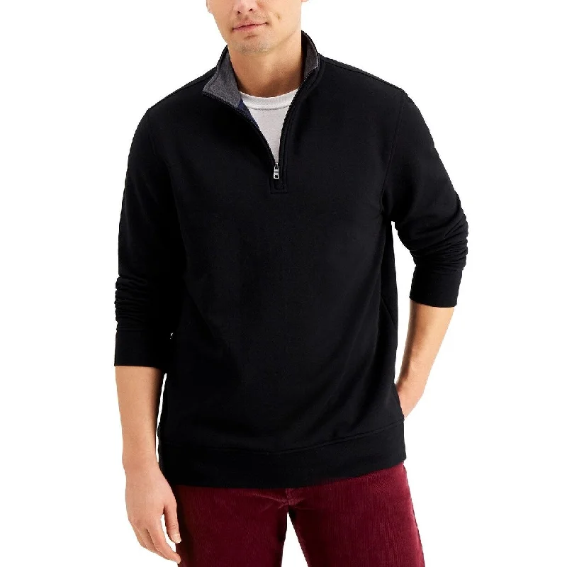 men's chunky wool sweater for outdoor adventures-Club Room Men's Stretch 1/4-Zip Fleece Sweatshirt Black Size Large