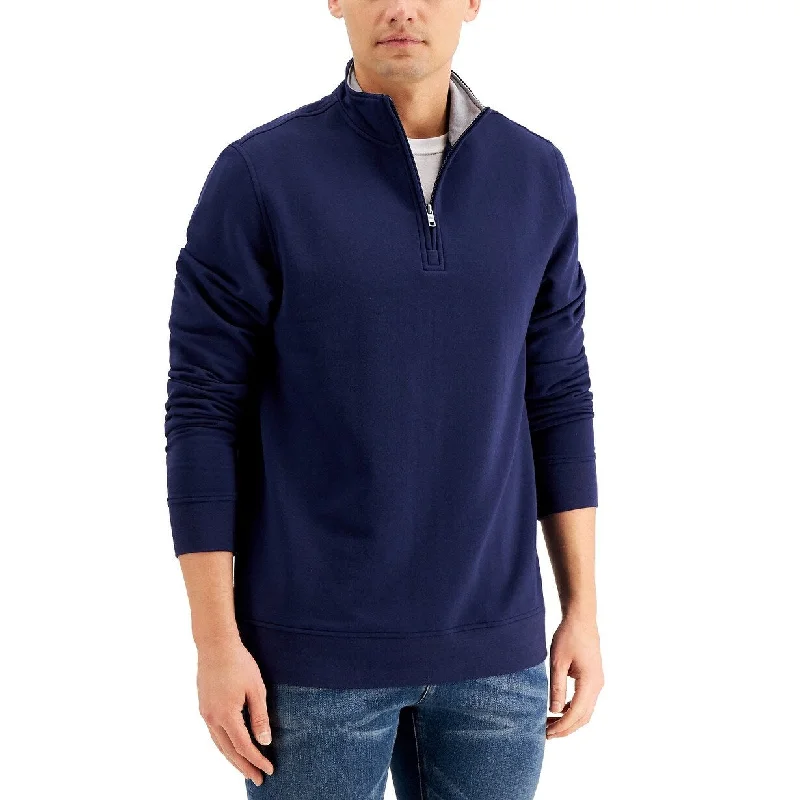 versatile wool sweater for daily use-Club Room Men's Stretch 1/4-Zip Fleece Sweatshirt Blue Size Medium