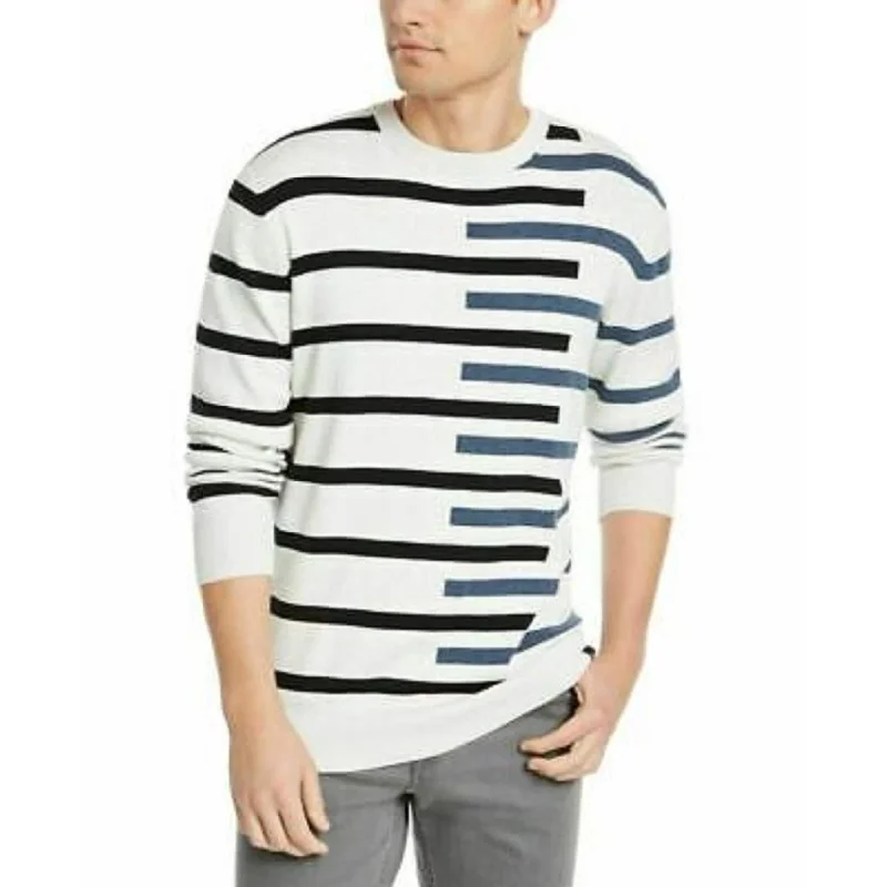 trendy wool sweater for stylish outfits-DKNY Men's Regular-Fit Asymmetrical Stripe Sweater White Size Extra Large - X-Large