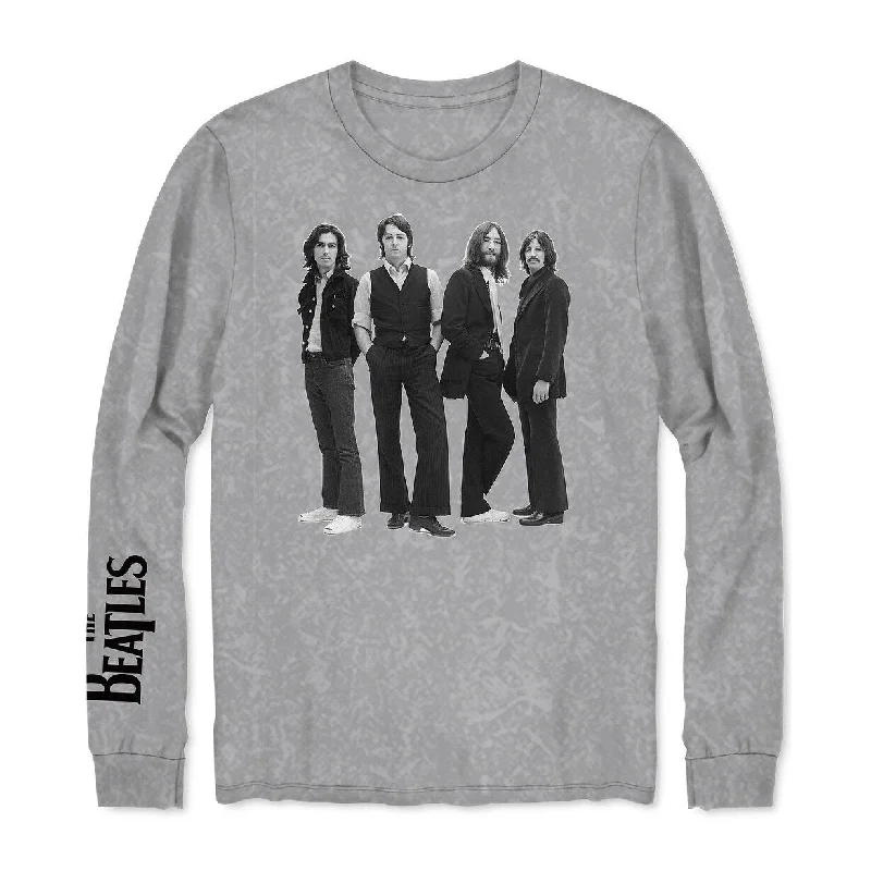 stylish ribbed sweater for chic look-Hybrid Men's Long-Sleeve Beatles Graphic T-Shirt Gray Size Medium