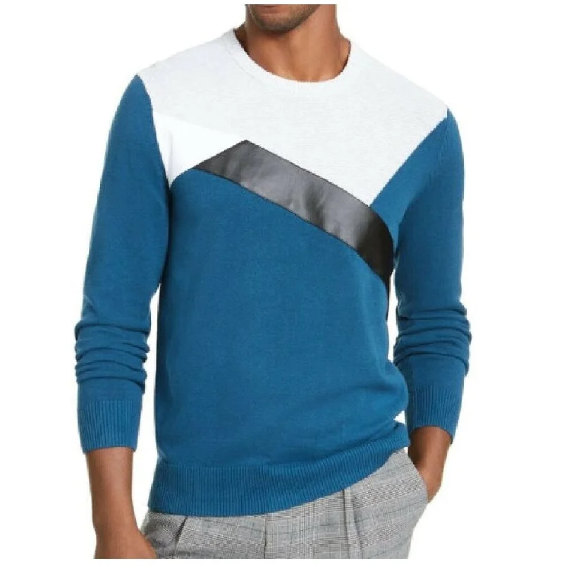 cozy knit sweater for every season-INC International Concepta Men's Colorblocked Sweater Blue Size Extra Large