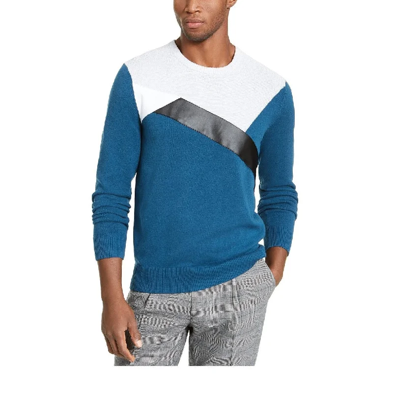 classic cardigan sweater for winter-INC International Concepts Men's Colorblocked Sweater Blue Size Medium