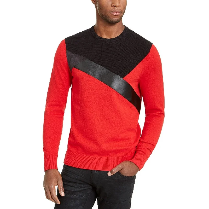 cozy wool sweater for layering under jackets-INC International Concepts Men's Colorblocked Sweater Red Size 3 Extra Large