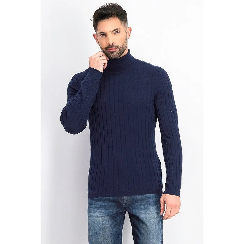 chic wool sweater for sleek fit-INC International Concepts Men's Elite Turtleneck Sweater Basic Navy Size Large