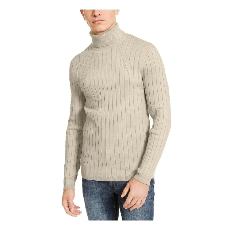 wool sweater for layering under coats-INC International Concepts Men's Elite Turtleneck Sweater Beige Size Large