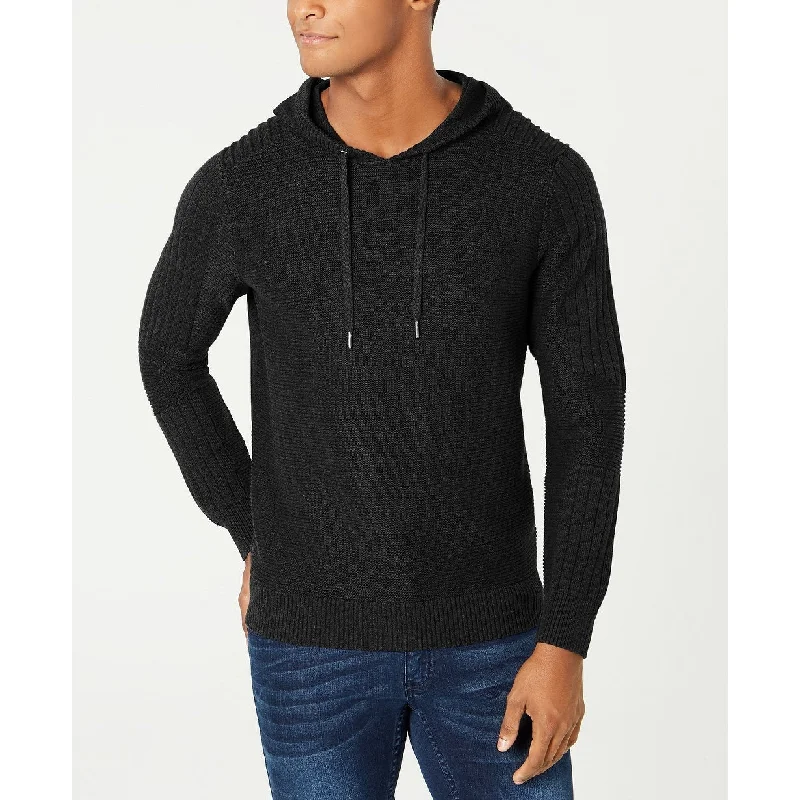 versatile knitted sweater for cool days-INC International Concepts Men's Hooded Sweater Black Size XS