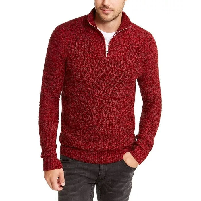 ribbed cashmere sweater for classy warmth-INC International Concepts Men's Quarter Zip Sweater Red Size X-Small