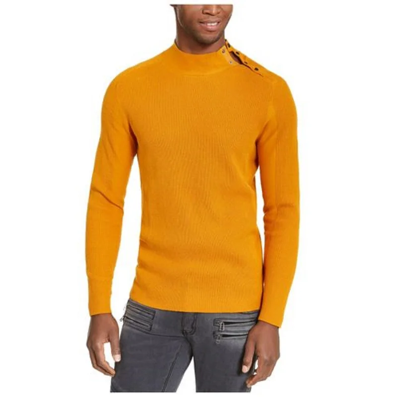 classic pullover sweater for winter looks-INC International Concepts Men's Ribbed Button Neck Sweater Dark Yellow Size Extra Large - X-Large