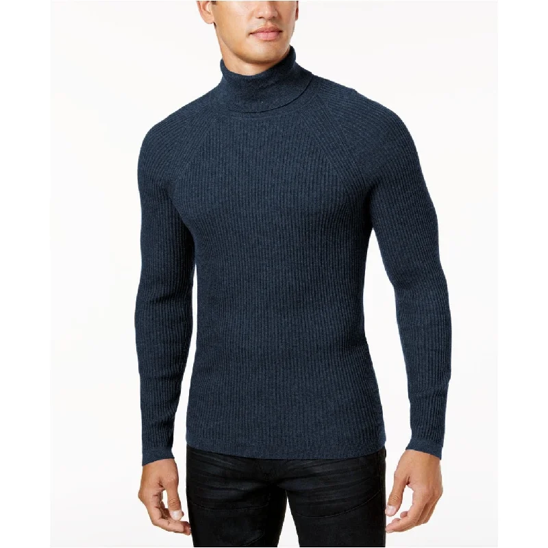 wool sweater for a simple look-INC International Concepts Men's Ribbed Turtleneck Sweater Navy Size S - Small