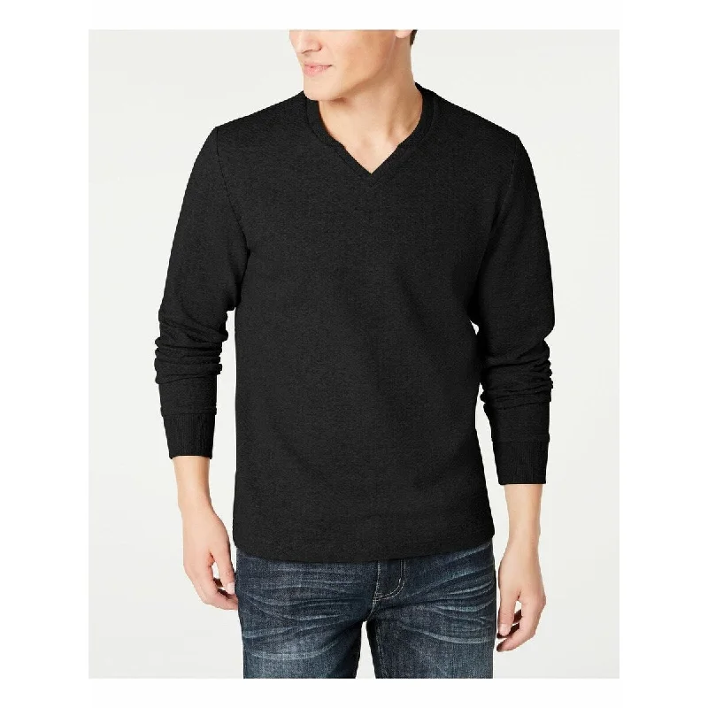 modern wool sweater for sophisticated style-INC International Concepts Men's Textured Split-Neck Sweatshirt Black Size XXX-Large