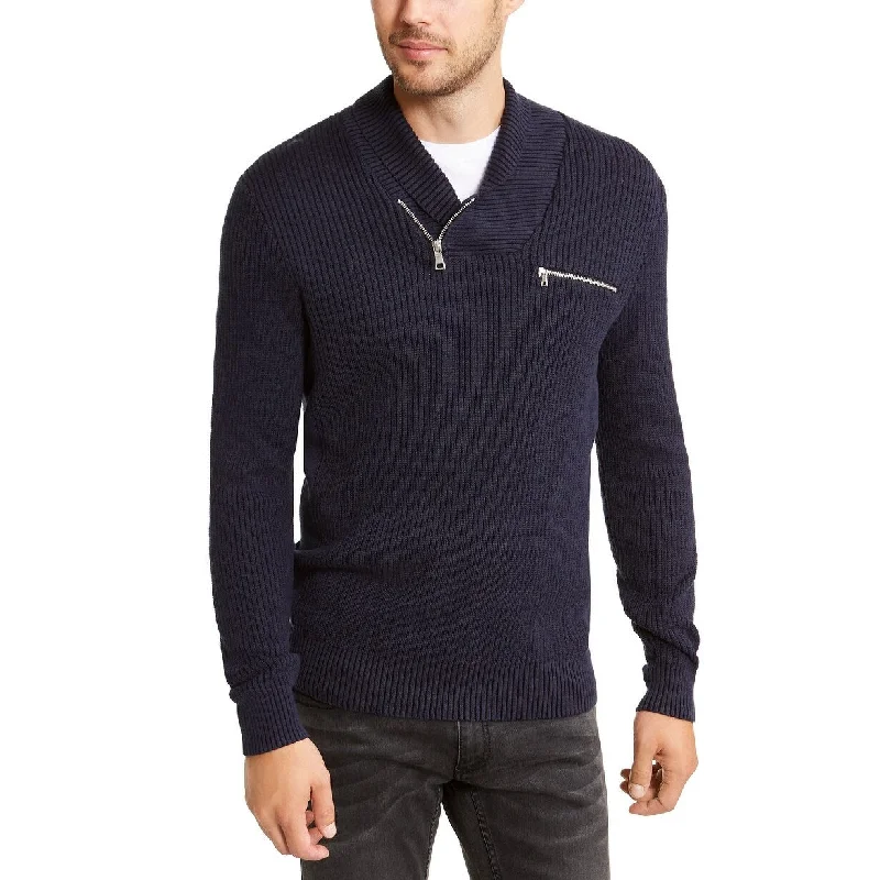 cashmere blend sweater for soft touch-INC Men's Echo Shawl Collar Zip Sweater Dark Blue Size S - Small