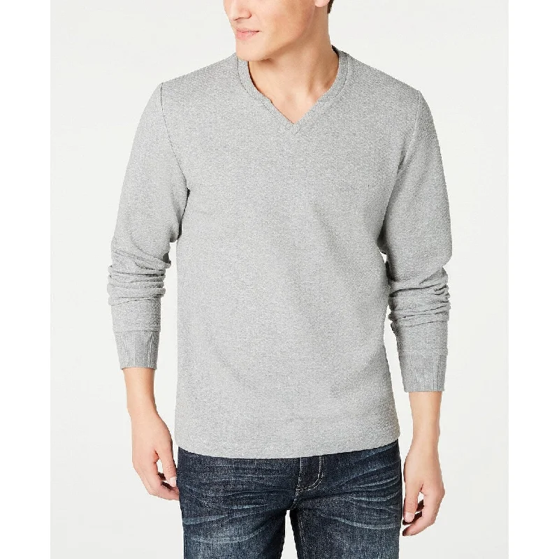 versatile wool sweater for daily use-INC Men's Textured Split-Neck Sweatshirt Dark Gray Size Large