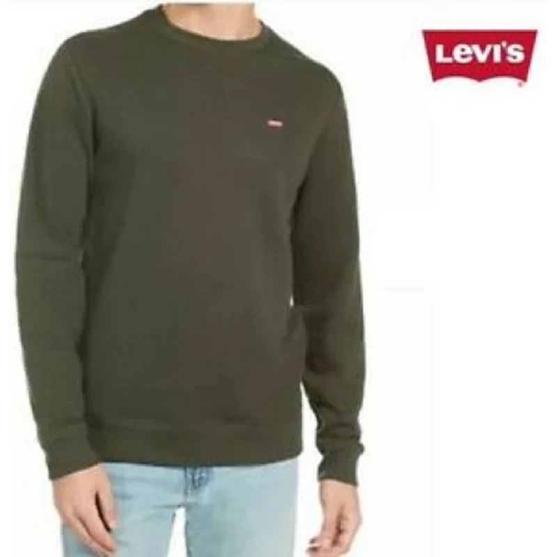 thick cashmere sweater for ultimate warmth-Levi's Men's Bailey Logo Crew-Neck Sweatshirt Dark Green Size Large