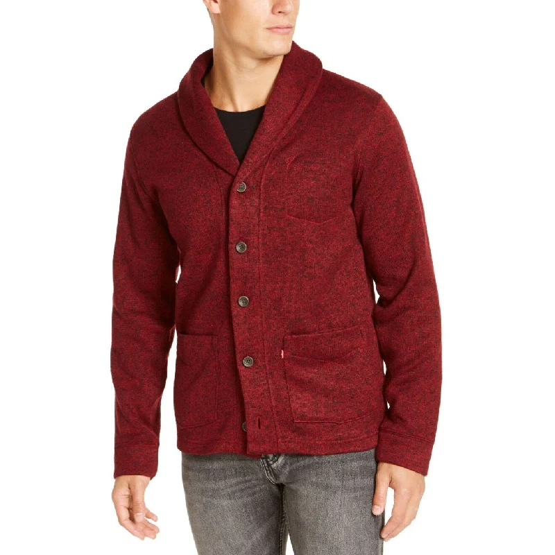 chic knit sweater for casual office wear-Levi's Men's Rand Shawl-Collar Cardigan Red Size Medium