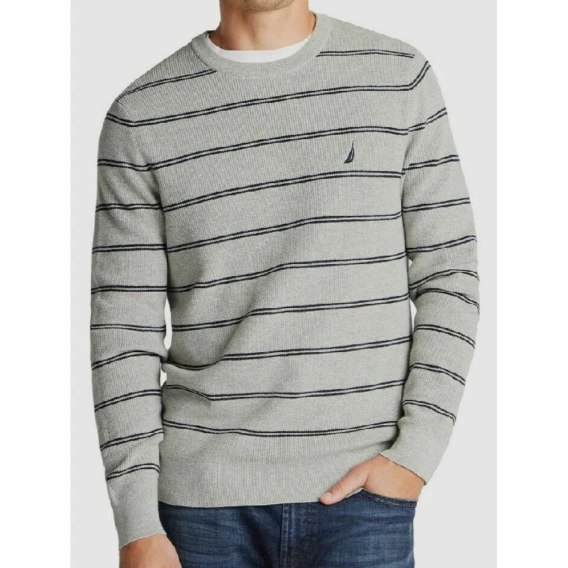 modern sweater for cold-weather fashion-Nautica Men's Navtech Crewneck Striped Sweater Gray Size XX Large - 2XL