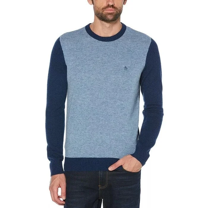 soft wool sweater for daily wear-Original Penguin Men's Colorblocked Wool Sweater Blue Size Large