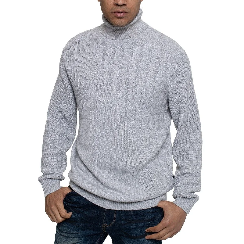 oversized knitted sweater for cozy comfort-Sean John Men's Tri-Pattern Turtleneck Sweater Gray Size XX-Large