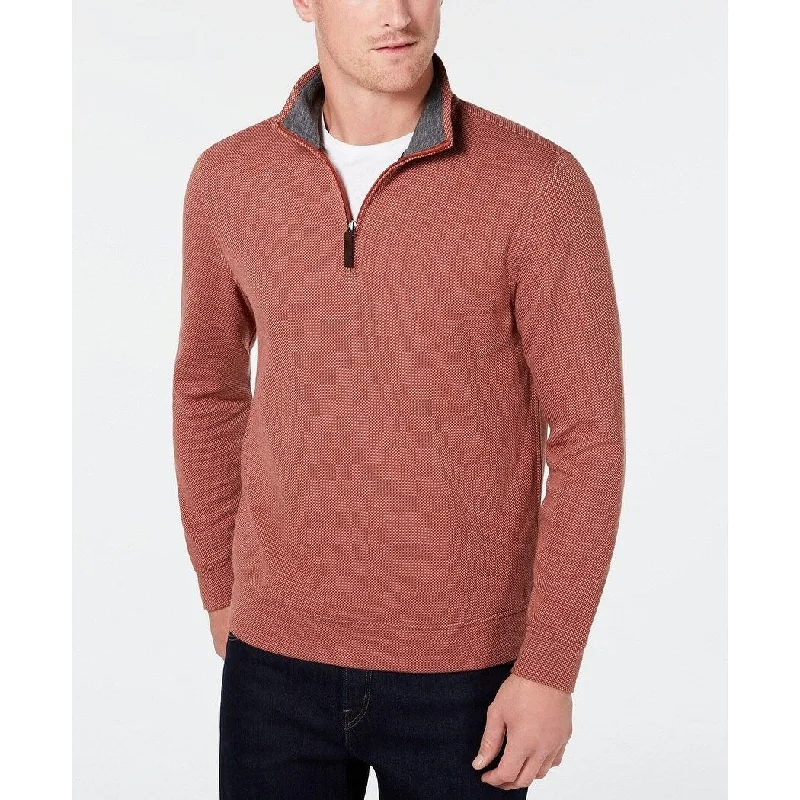 Tasso Elba Men's 1/4-Zip Sweater Orange Size Large